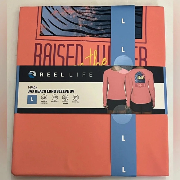 Reel Life Long Sleeve‎ Graphic Performance Top Womens Large Salmon Rose NWT - Picture 2 of 8